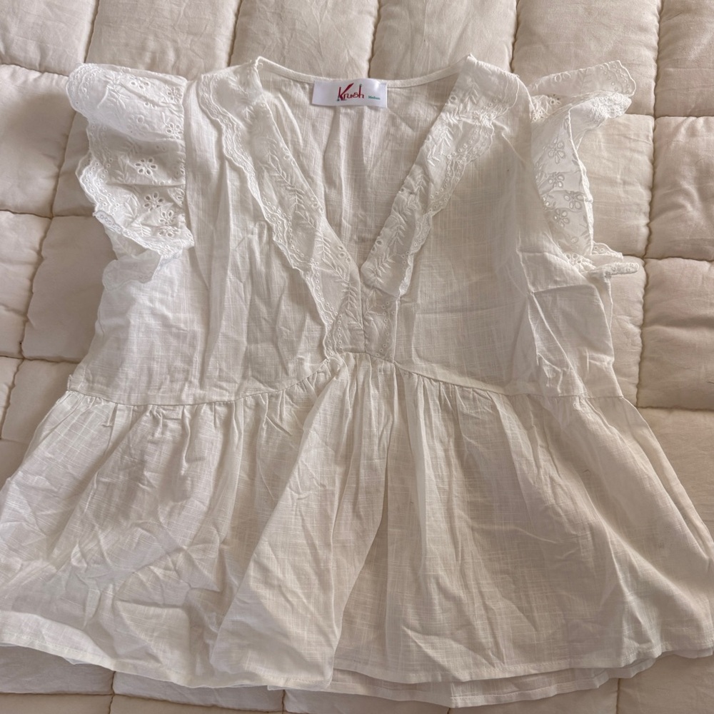 Krush White Ruffle Sleeve Blouse